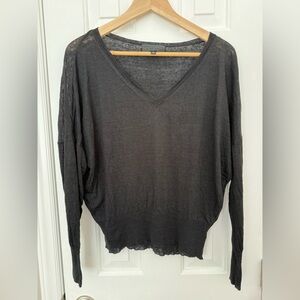 Nili Lotan | Linen V-Neck Sweater | Size S | Black